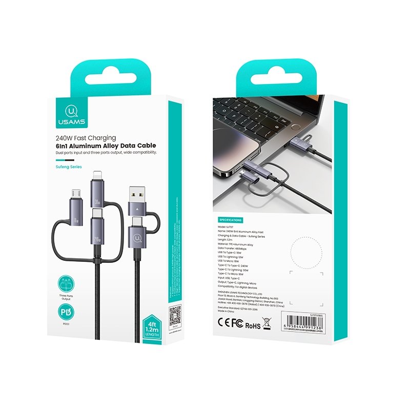 USAMS SJ738 240W 6-In-1 Fast Charging & Data Cable - Sufeng Series 2m - Image 10