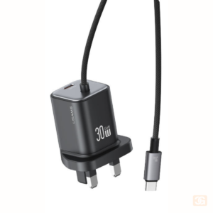 USAMS CC278 30W GaN Mini 2C Dual-port Fast Charger with Built-in Type-C Cable (UK) - JC Series