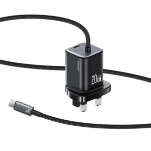 USAMS CC275 20W GaN Mini 2C Dual-port Fast Charger with Built-in Type-C Cable (UK) - JC Series