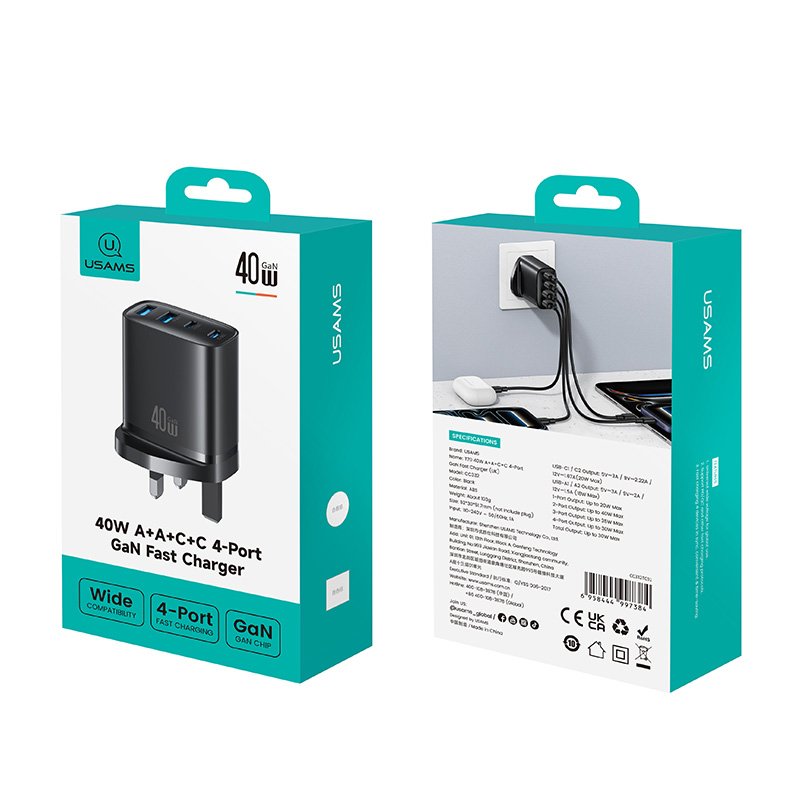 USAMS CC332 T70 40W 4-Port GaN Fast Charger (UK) - Image 8