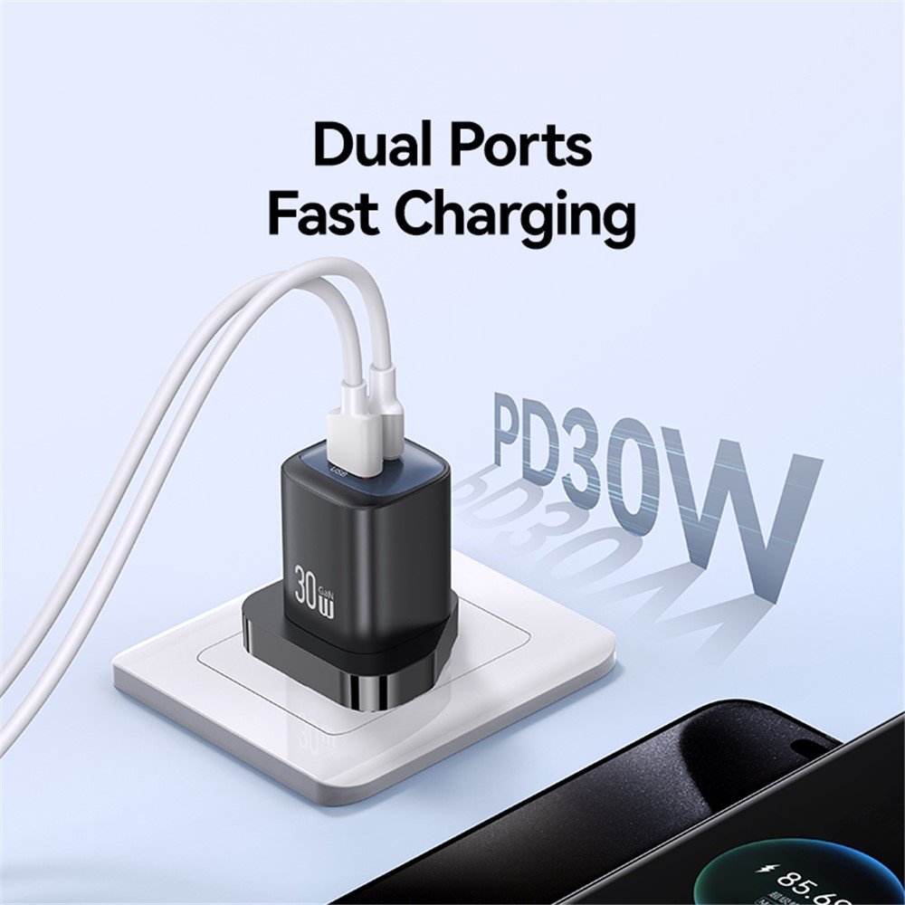 USAMS CC256 30W A+C GAN Dual Ports GaN Fast Charger (UK) - HC Series - Image 4