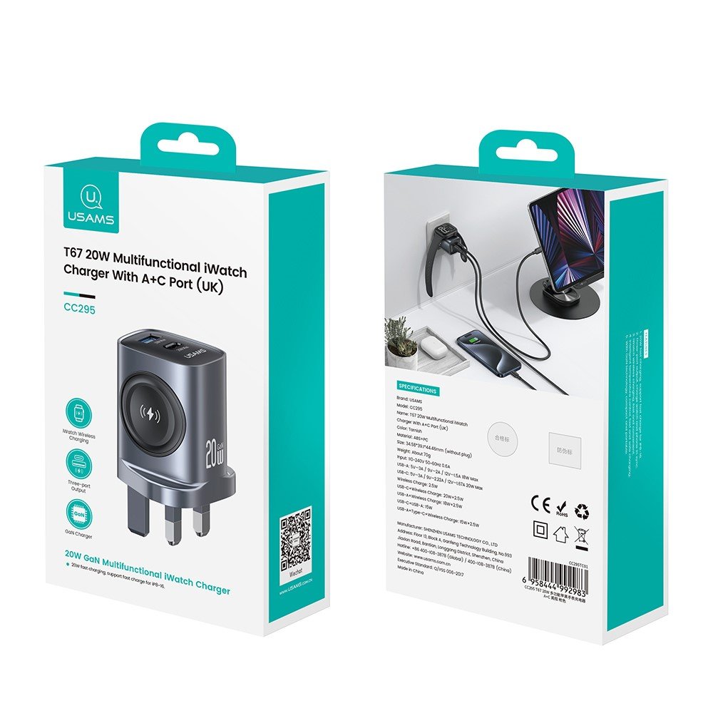 USAMS CC295 T67 20W Multifunctional iWatch Charger With A+C Port - Image 13