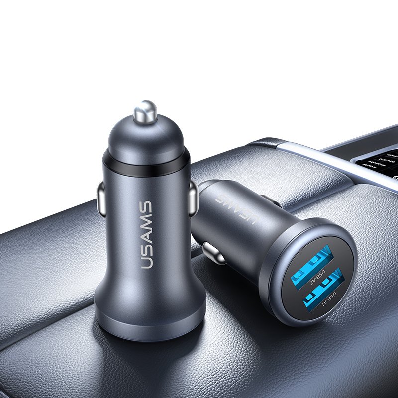 USAMS CC320 2.4A Dual USB Ports Aluminum Alloy Car Charger - Image 2