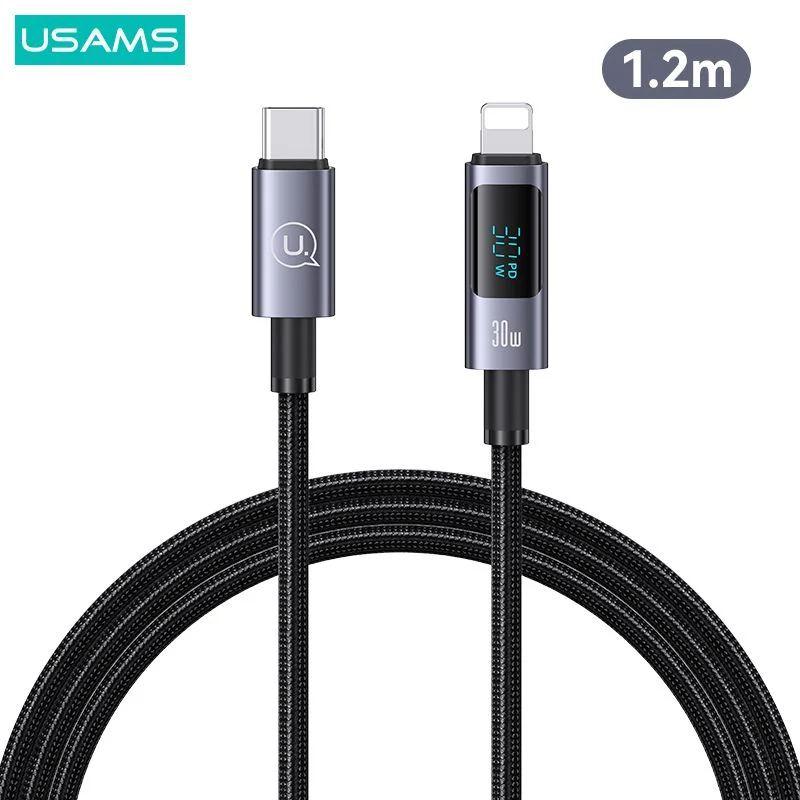 USAMS Sufeng Series 30W Type-C To Lightning 1.2 Meter Aluminum Alloy Digital Display Fast Charging Cable - US-SJ672