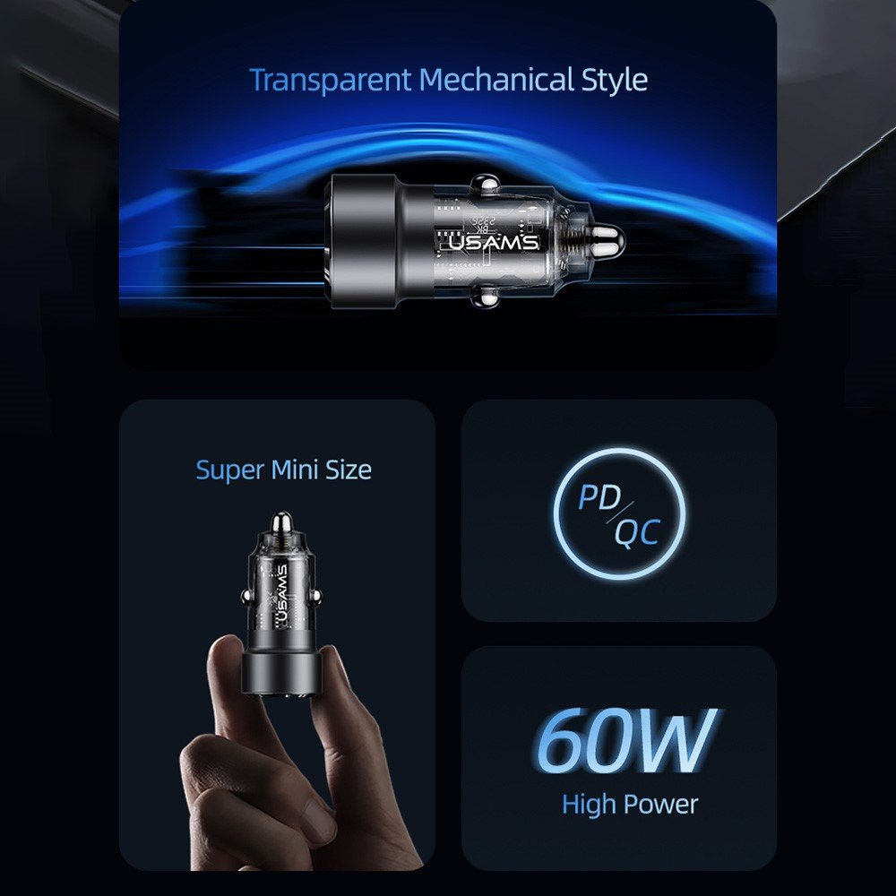 USAMS US-CC208 C39 60W A+C Dual Port Fast Charging Car Charger - Image 3