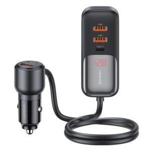 USAMS US-CC213 C40 165W 2C+3A PPS 5 Ports Digital Display Fast Car Charger With Data Cable