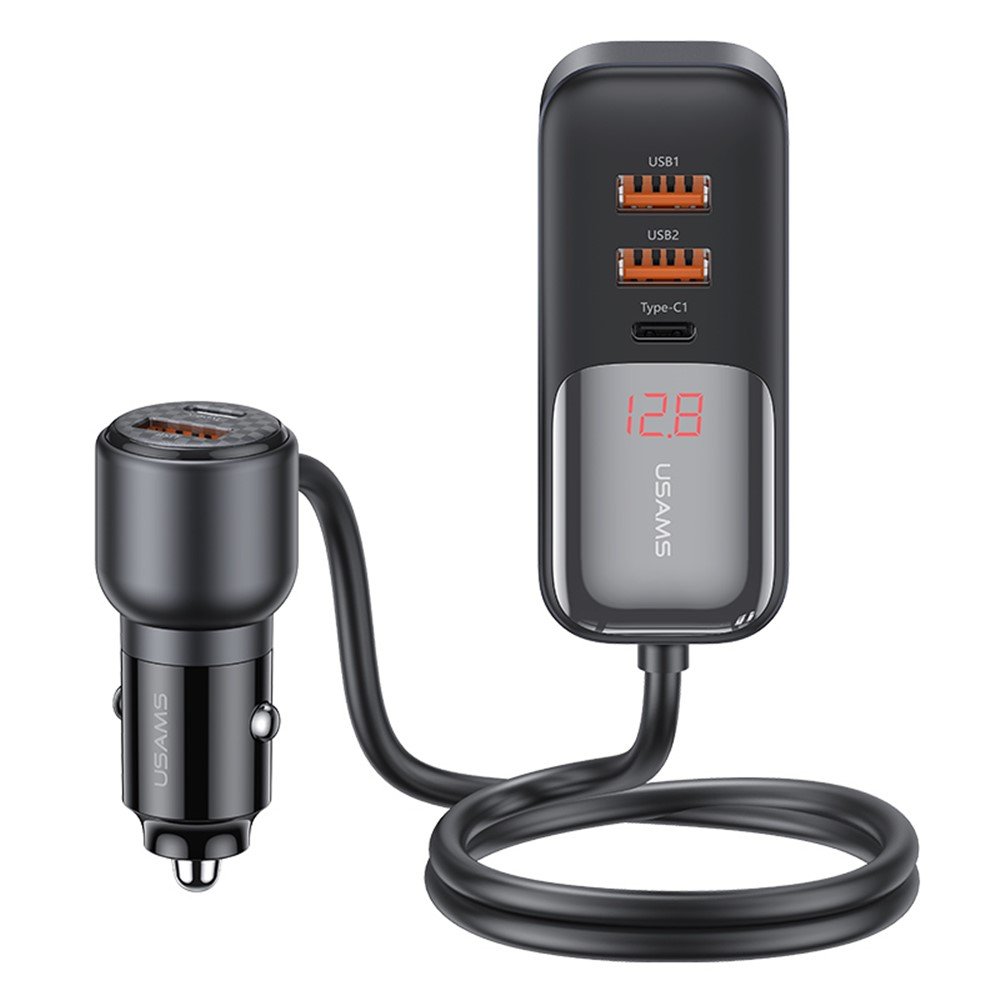 USAMS US-CC213 C40 165W 2C+3A PPS 5 Ports Digital Display Fast Car Charger With Data Cable